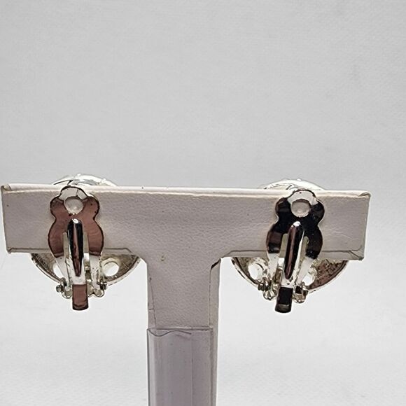 Napier Silver, Rhinestones, & Gray Faux Pearl Clip-On Earrings - Picture 3 of 4